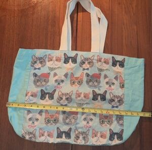 Cat Print Tote Bag with Blue Accents